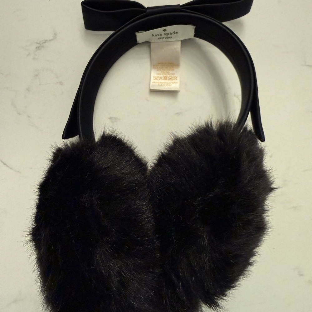Kate Spade Black Fur Earmuffs with Bow